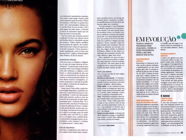 Materia sobre dermatologia em pele negra feita pela dermatologista Larissa Montanheiro para revista Cosmopolitan